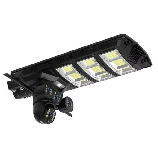 Lampa Solară LED 450W cu 3 Camere Supraveghere 4G, Slot SIM, Rotativă, 12MP — Viziune Nocturnă, Audio Bidirecțional, Detectare Mișcare, IP65 ZanaCasei.Ro