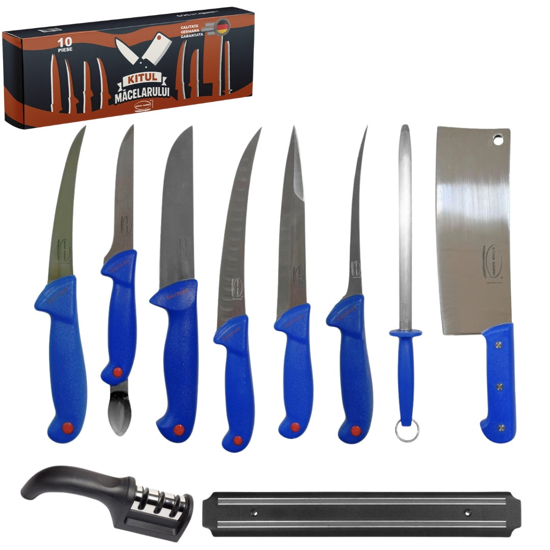 🔪 Kitul Măcelarului – Set Profesional 10 Piese + CADOU SUPORT CUTITE