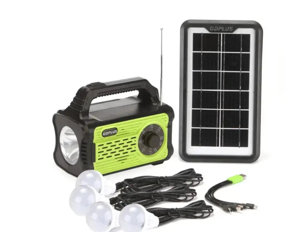Kit Solar GDlite GD-8017 – Panou Solar, 3 Becuri LED, Radio FM, Bluetooth, MP3, Încărcare Telefon – Energie Oriunde! Zanacasei