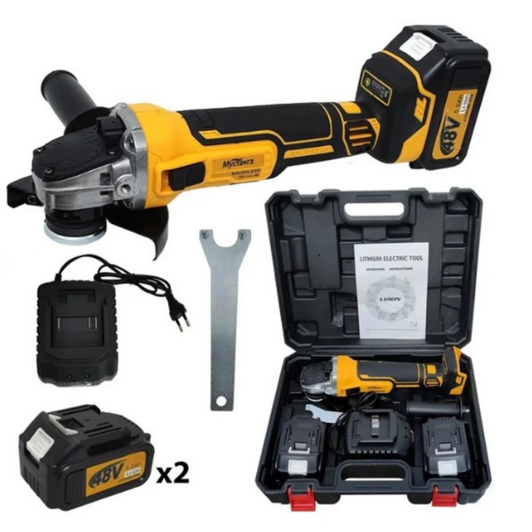 Polizor Unghiular Fără Fir 125 mm – 48V / 5Ah, 2 Acumulatori, 8100 RPM, Trusă Transport