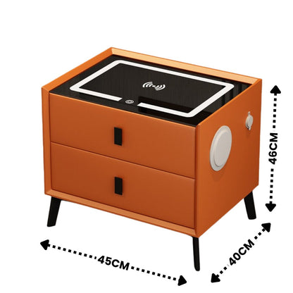 Noptieră Smart cu 2 Sertare – Încărcare Wireless, LED Ambient, Boxă Bluetooth, USB & Type-C ZanaCasei.Ro