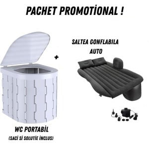 Pachet Promoțional Toaletă Portabilă și Saltea Gonflabilă pentru Mașină